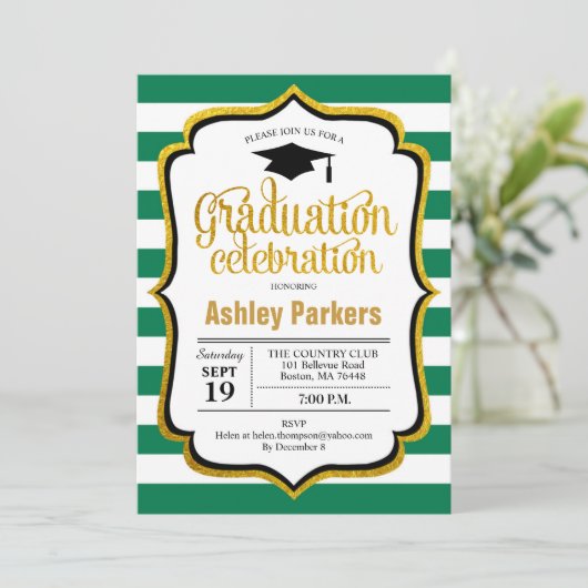 Graduation Party - Groen Wit Goud Kaart (Staand voorkant)