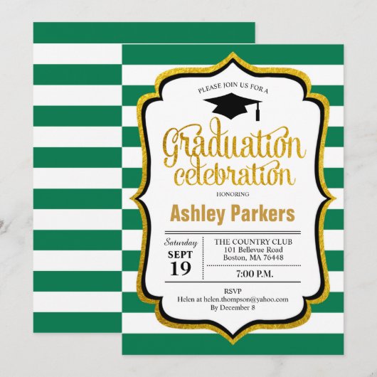 Graduation Party - Groen Wit Goud Kaart (Voorkant / Achterkant)