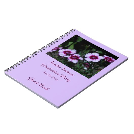 Graduation Party Guest Book, Purple Flowers spiraa Notitieboek (Linkerzijde)