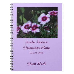 Graduation Party Guest Book, Purple Flowers spiraa Notitieboek