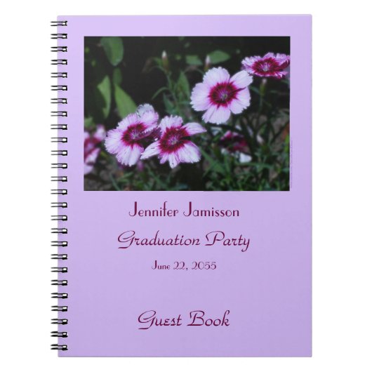 Graduation Party Guest Book, Purple Flowers spiraa Notitieboek (Voorkant)