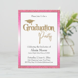 Graduation Party Helder Roze Ombre Goud Confetti Kaart