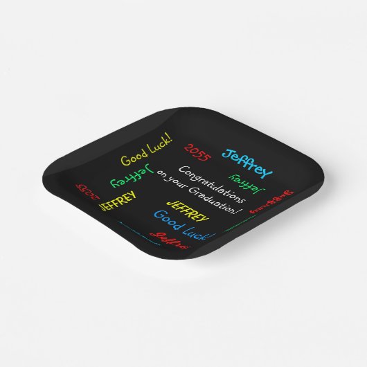 Graduation Party Herhalende Namen Square Black Papieren Bordje (Gebogen)