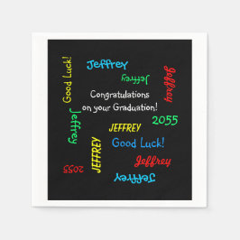 Graduation Party Herhalende namen Zwart papier Servetten