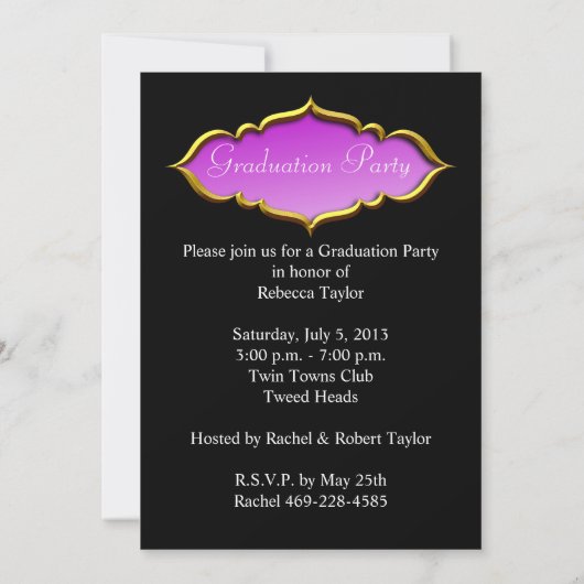 Graduation Party Hot Pink paars Girl Foto Kaart (Achterkant)