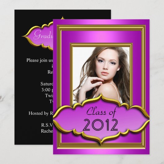 Graduation Party Hot Pink paars Girl Foto Kaart (Voorkant / Achterkant)