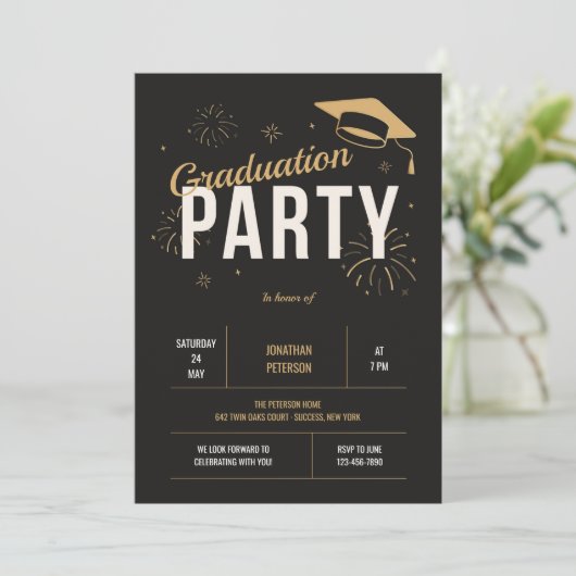 Graduation Party in Gold en Black Kaart (Staand voorkant)