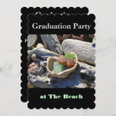 Graduation Party in the Beach Invitations Black Kaart (Voorkant / Achterkant)