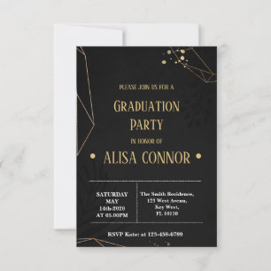 Graduation Party Invintation Black and Gold RSVP Kaartje
