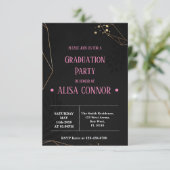 Graduation Party Invintation Black and Pink RSVP Kaartje (Staand voorkant)