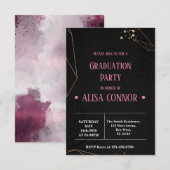 Graduation Party Invintation Black and Pink RSVP Kaartje (Voorkant / Achterkant)