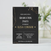 Graduation Party Invintation Black Gold Roos RSVP Kaartje (Staand voorkant)