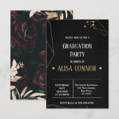 Graduation Party Invintation Black Gold Roos RSVP Kaartje (Voorkant / Achterkant)