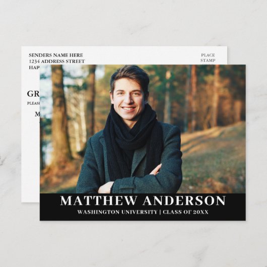 Graduation Party Invitation Afstuderen Photo Blk Uitnodiging Briefkaart (Voorkant / Achterkant)