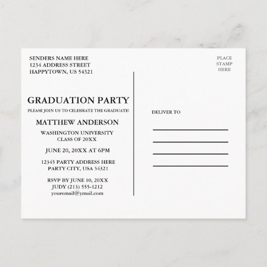 Graduation Party Invitation Afstuderen Photo Blk Uitnodiging Briefkaart (Achterkant)