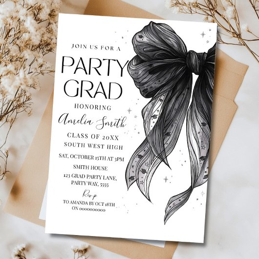 Graduation Party Invitation Black Bow Graduation A Kaart
