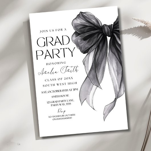 Graduation Party Invitation Black Bow Graduation A Kaart