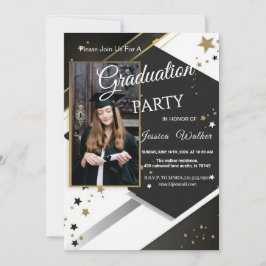 Graduation Party Invitation Black Gold Photo  Kaart