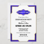 Graduation Party Invitation blue Retro Inspired  Kaart (Voorkant)