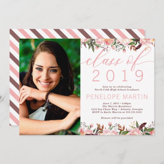 Graduation Party Invitation, Boho Kaart (Voorkant / Achterkant)