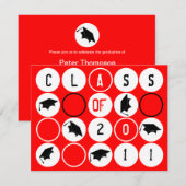 Graduation Party Invitation DOT191 Red Kaart (Voorkant / Achterkant)