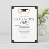 Graduation Party Invitation Elegant Blue Editable  Kaart (Staand voorkant)