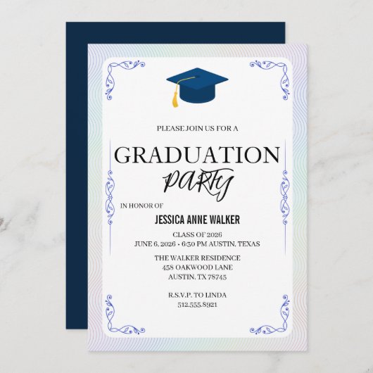 Graduation Party Invitation Elegant Gold Editable  Kaart (Voorkant / Achterkant)