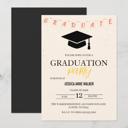 Graduation Party Invitation Elegant Gold Editable  Kaart (Voorkant / Achterkant)
