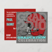 Graduation Party Invitation Football Helmet 2 Red Kaart (Voorkant / Achterkant)