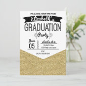 Graduation Party Invitation Gold Glitter en Black Kaart (Staand voorkant)