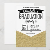 Graduation Party Invitation Gold Glitter en Black Kaart (Voorkant / Achterkant)