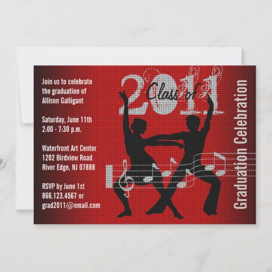 Graduation Party Invitation Music Dancing 1 Kaart (Voorkant)