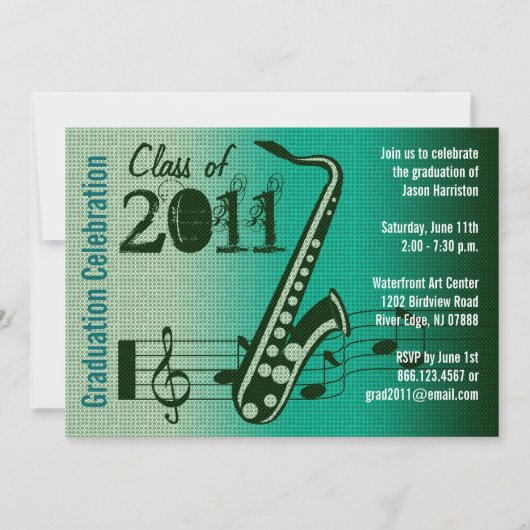 Graduation Party Invitation Music Saxophone Kaart (Voorkant)