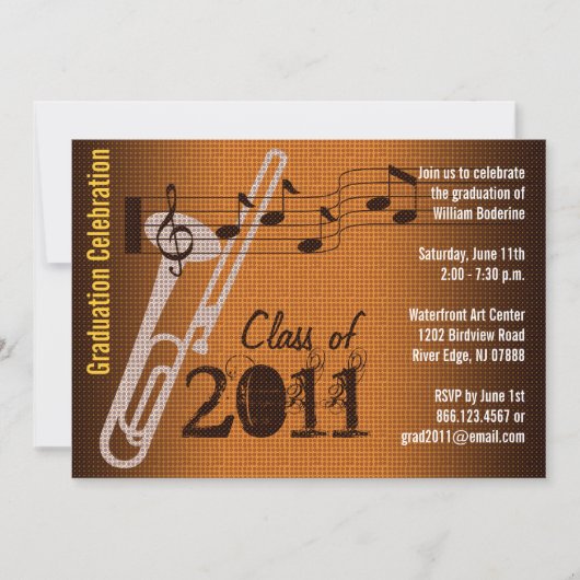 Graduation Party Invitation Music Trombone 2 Kaart (Voorkant)