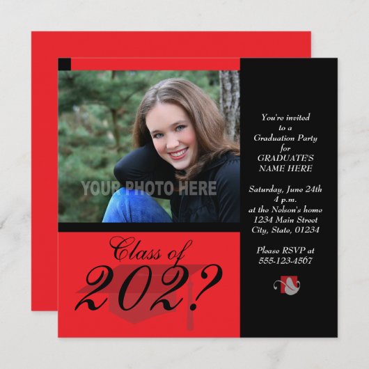 Graduation Party Invitation-Red Kaart (Voorkant / Achterkant)