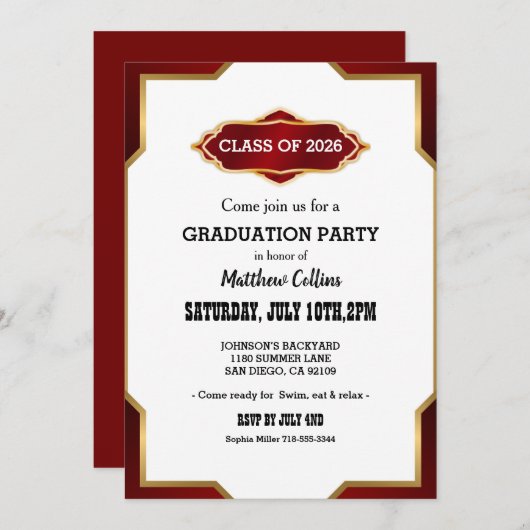 Graduation Party Invitation Red Retro Inspired  Kaart (Voorkant / Achterkant)