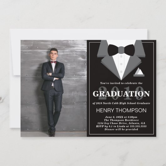 Graduation Party Invitation, Tuxedo Kaart (Voorkant)