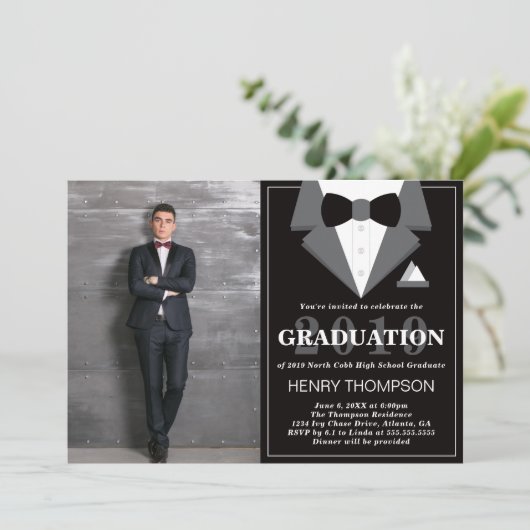 Graduation Party Invitation, Tuxedo Kaart (Staand voorkant)