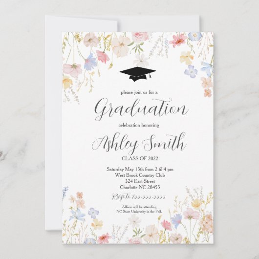 Graduation Party Invitation, Wildflower Afstuderen Kaart (Voorkant)