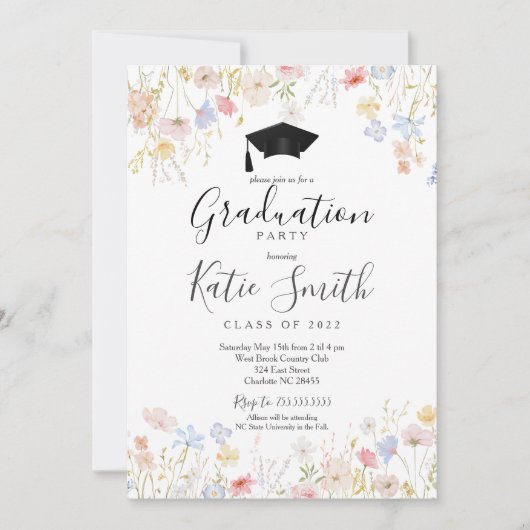 Graduation Party Invitation, Wildflower Afstuderen Kaart (Voorkant)