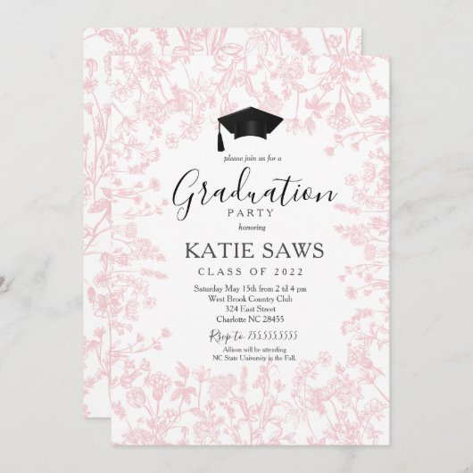 Graduation Party Invitation, Wildflower Afstuderen Kaart (Voorkant / Achterkant)