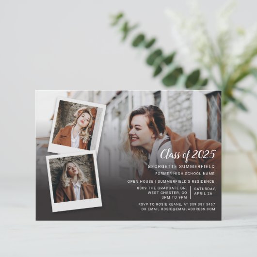 Graduation Party Invitation with 4 Photos Script Kaart (Staand voorkant)