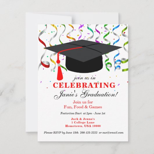 GRADUATION Party Invitation with Black Pet (Voorkant)