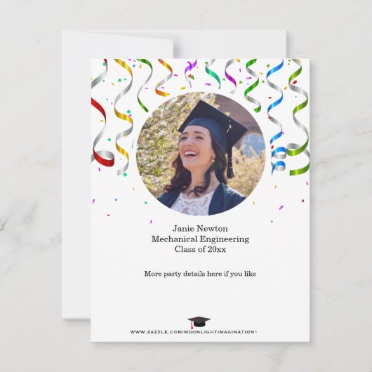 GRADUATION Party Invitation with Black Pet (Achterkant)