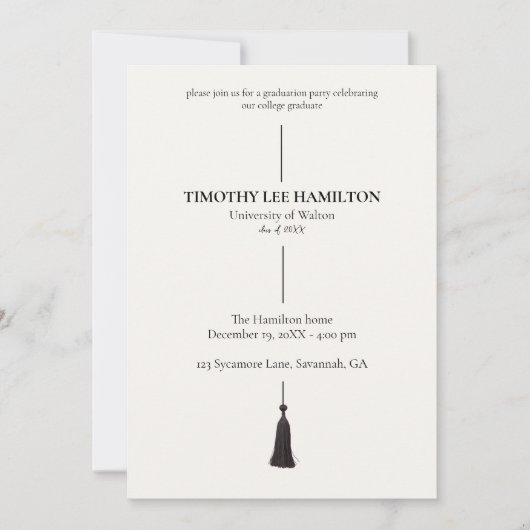 Graduation Party Invitation with Black Tassel Kaart (Voorkant)