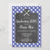 Graduation Party Invite Blue Gingham BBQ Chalk Kaart (Voorkant)