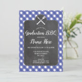 Graduation Party Invite Blue Gingham BBQ Chalk Kaart (Staand voorkant)