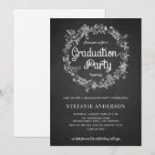 Graduation Party Invite- Floral Wreath Chalkboard Kaart (Voorkant / Achterkant)