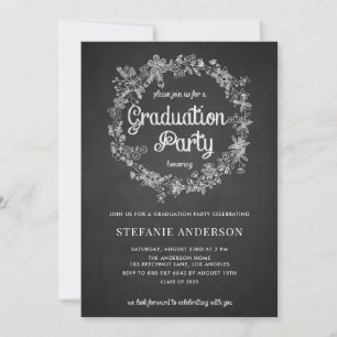 Graduation Party Invite- Floral Wreath Chalkboard Kaart