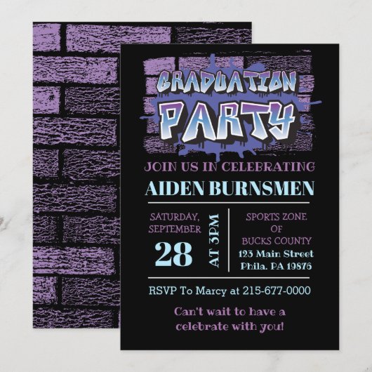 GRADUATION Party INVITE Graffiti Brick Wall Party Kaart (Voorkant / Achterkant)